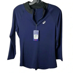 ASICS sweater ,women med/ Lg Blue workout, long sleeve,quarter zip pull over NWT